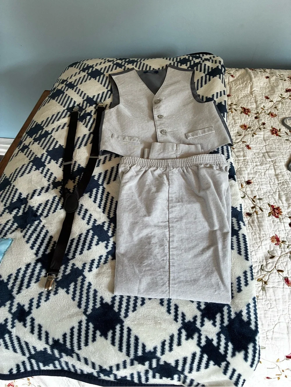 Light Gray Boys  Dress Vest -Pull On Pants W/ Suspenders Classic -Formal